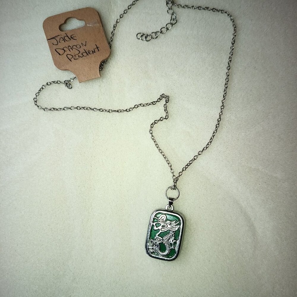 Feng Shui "Jade Dragon" Pendant on 18 Inch Chain w/2 Inch Extender